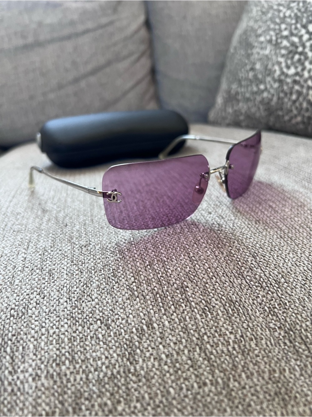 Chanel 4017 Vintage Rimless Purple Sunglasses with Silver Frame